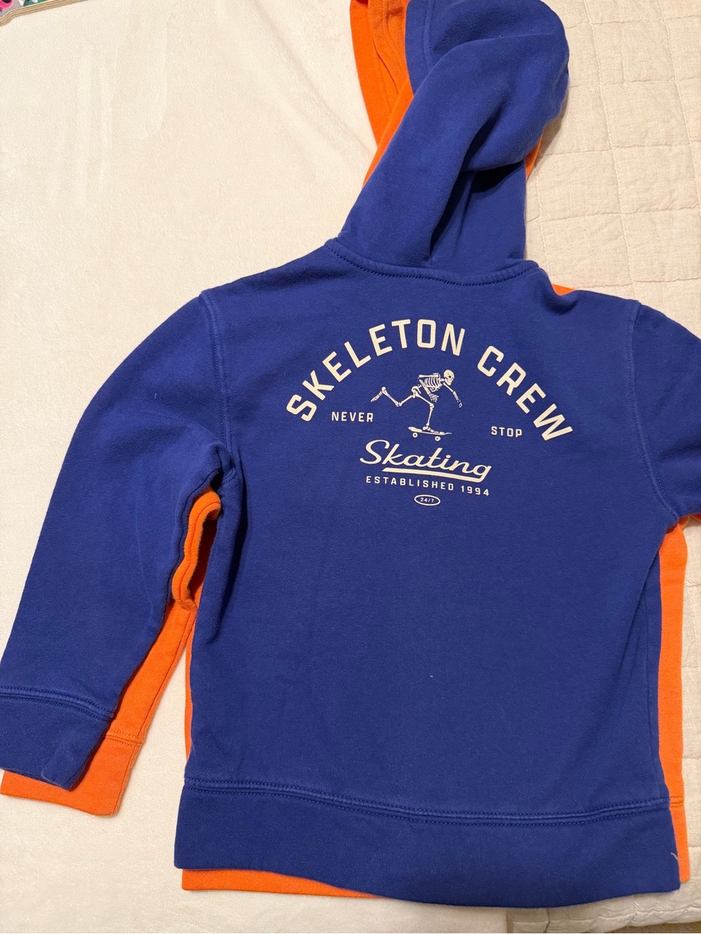3/$15 | Blue Zip-Up Hoodie with Skeleton Skate Graphic - Picture 6 of 7